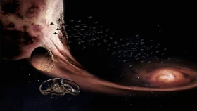 The Andromeda facing the Nietzschean fleet at the climactic Battle of Hephaistos