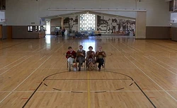 The four judges listen to The Pinheads.