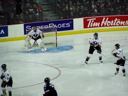 Action during playoff game against the Lethbridge Hurricanes