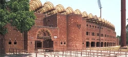 The Imran Khan Enclosure gate at Gaddafi Stadium