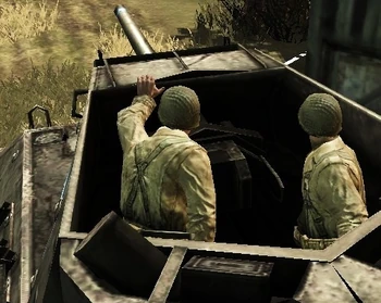 The M10 Tank Destroyer has an open top turrent that houses the M7 76.2mm Gun with two gun crew. The Gunner/Tank Commander(right) and the Loader(left).