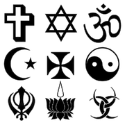 Símbolos de várias religiões.