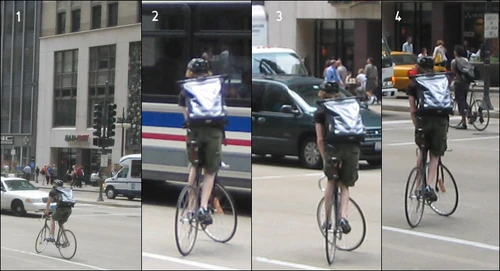 Track stand shown by a courier