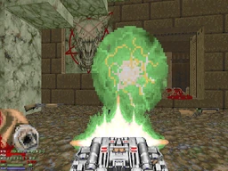 The BFG9000 shooting a plasma ball in MAP32 of Hell Revealed