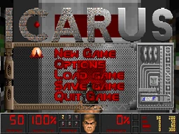 The main menu brought up at the beginning of MAP01: Shuttlecraft, showing the megawad's custom menu design and status bar.