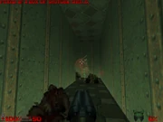 A Nightmare Cacodemon in MAP06: Alpha Quadrant. This is the first one encountered in the game. This screenshot is taken from the Doom 64 TC for technical reasons.
