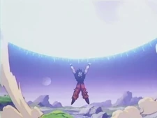 Goku charges the Super Spirit Bomb.