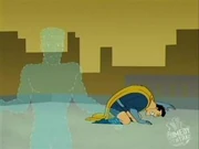 Captain Hero takes a dive against the Invisible Man.