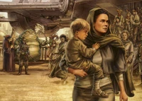 Anakin y Shmi llegan a Tatooine.