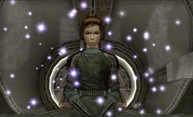 Bastila, como aprendiz Sith, usando la meditación de batalla para ayudar a la flota Sith.