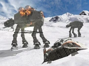 Un AT-AT es incapacitado por un cable de remolque.