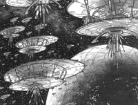 Dragones de Batalla Hapanianos en orbita sobre Coruscant.