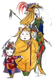 Mindy, Cindy, and Sandy, from left to right, by Yoshitaka Amano
