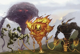 A earthwind ravager, thunderblast cyclone, firelasher, and rockfire dreadnought