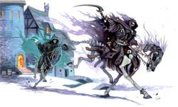 The undead host of Myrkul riding through the streets of Waterdeep.
