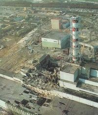 The Chernobyl reactor following the explosion.