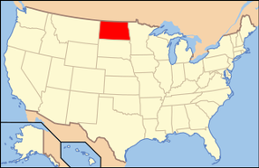 Map of the United States with North Dakota highlighted