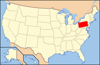 Map of the USA highlighting Pennsylvania