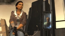 Alyx Vance wielding her pistol.