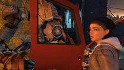 Alyx converses with Dog in Half-Life 2: Episode One.