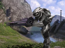A player wielding the beam rifle