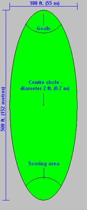 The Quidditch pitch as described in the books. The films' pitch is wider and has a larger centre circle with a halfway line.