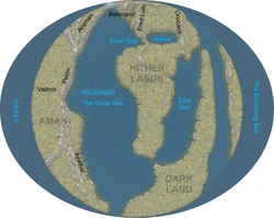 A speculative map of Ambar before the end of the First Age, courtesy of the Encyclopedia of Arda.