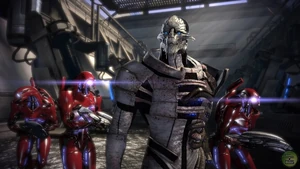 Saren and his geth on Virmire