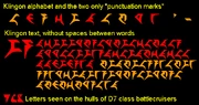 Klingonský psaný text, používaný od časů Kahlesse