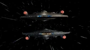 Die Ausbaustufen der Enterprise und der Columbia (unten, auf dem Kopf fliegend) im direkten Vergleich