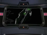 The vinculum, magnified on Voyager 's viewscreen.