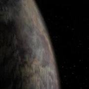 The Enterprise-D over Melona IV.