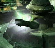 An exploding shield generator of Deep Space 9