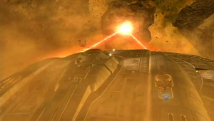 The Enterprise fires its forward phase cannons at an asteroid. (ENT: "Singularity")