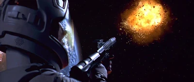 "Assimilate THIS!" Lieutenant Commander Worf fires his phaser rifle, destroying the Borg's interplexing beacon. (Star Trek: First Contact)