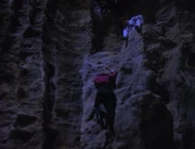 Picard and Jason Vigo climbing on the holodeck