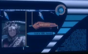Relativity viewscreen shows timeline data for Voyager's encounter with the Kazon