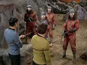 A group of Troglytes attacking Captain Kirk and Commander Spock.