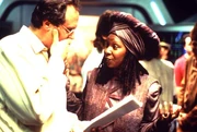 Rick Berman and Whoopi Goldberg discuss the script on set