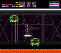 Samus engaging Metroids in Tourian