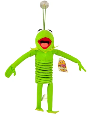 Slinky Pets Kermit.  The brownish-red plastic next to his head is a suction cup on a string for hanging him.