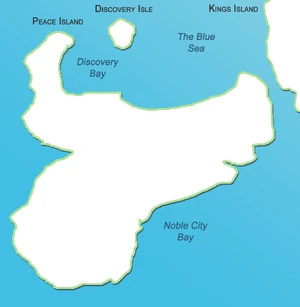 Peace Island and Discovery Isle: seas and islands (light print map)
