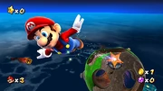 Mario shooting through space.