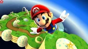 Mario flying through space in the Wii game Super Mario Galaxy.