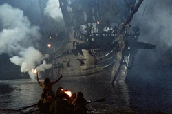 The Black Pearl launches an attack on Port Royal.