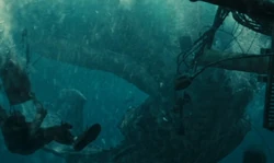 The Kraken beneath the destroyed Edinburgh Trader.