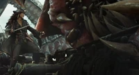 Jack Sparrow bravely facing the Kraken.