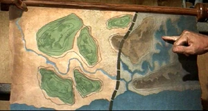 Taylor indicates, on Cornelius' map, where in the 'Forbidden Zone' his ship crashed
