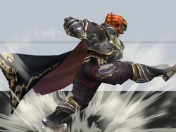 The first part of Ganondorf's Down smash, the forward part