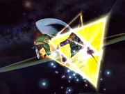 Toon Link using the Triforce Slash on Ganondorf.